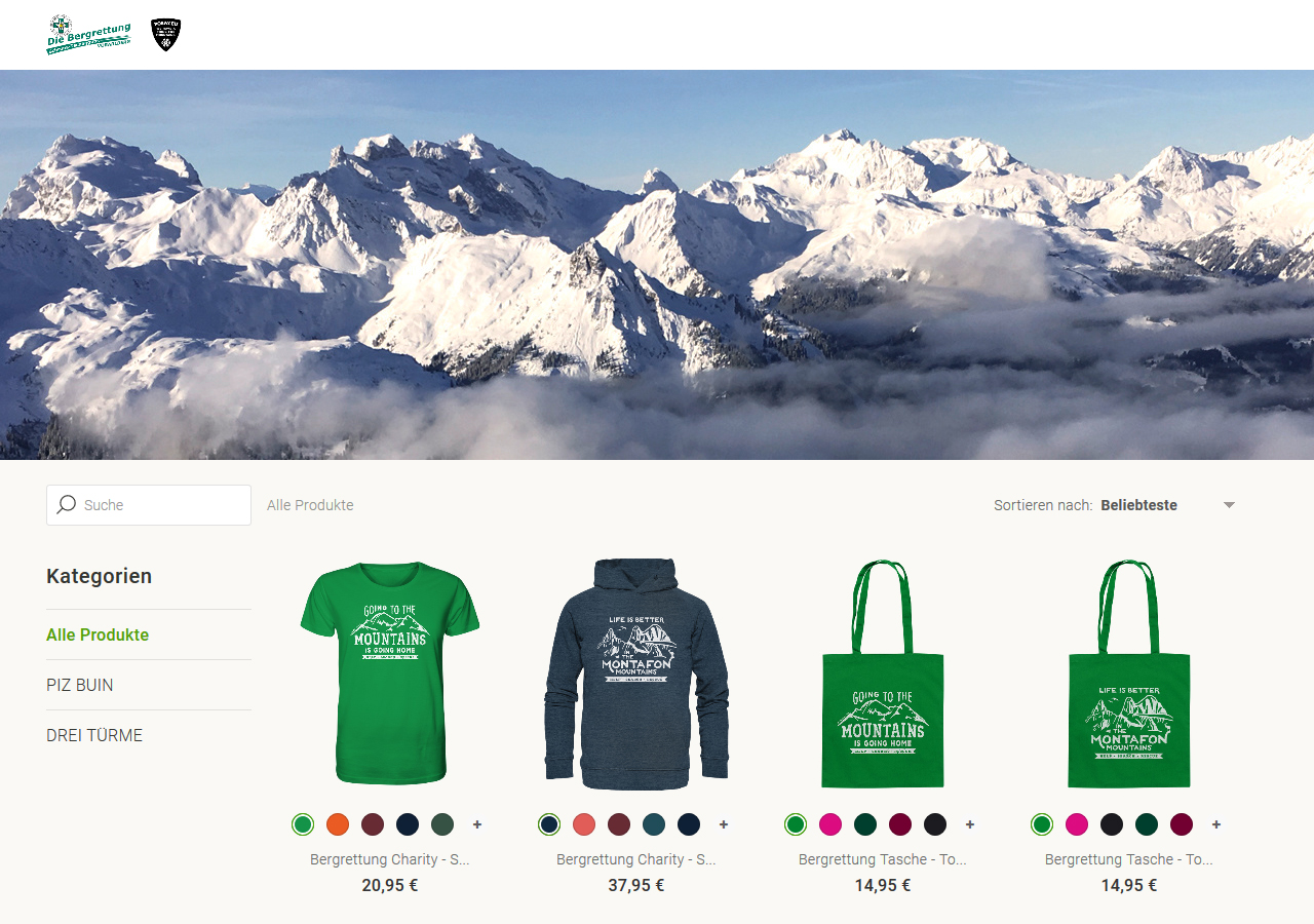 Screenshot eines Seedshirt-Shops
