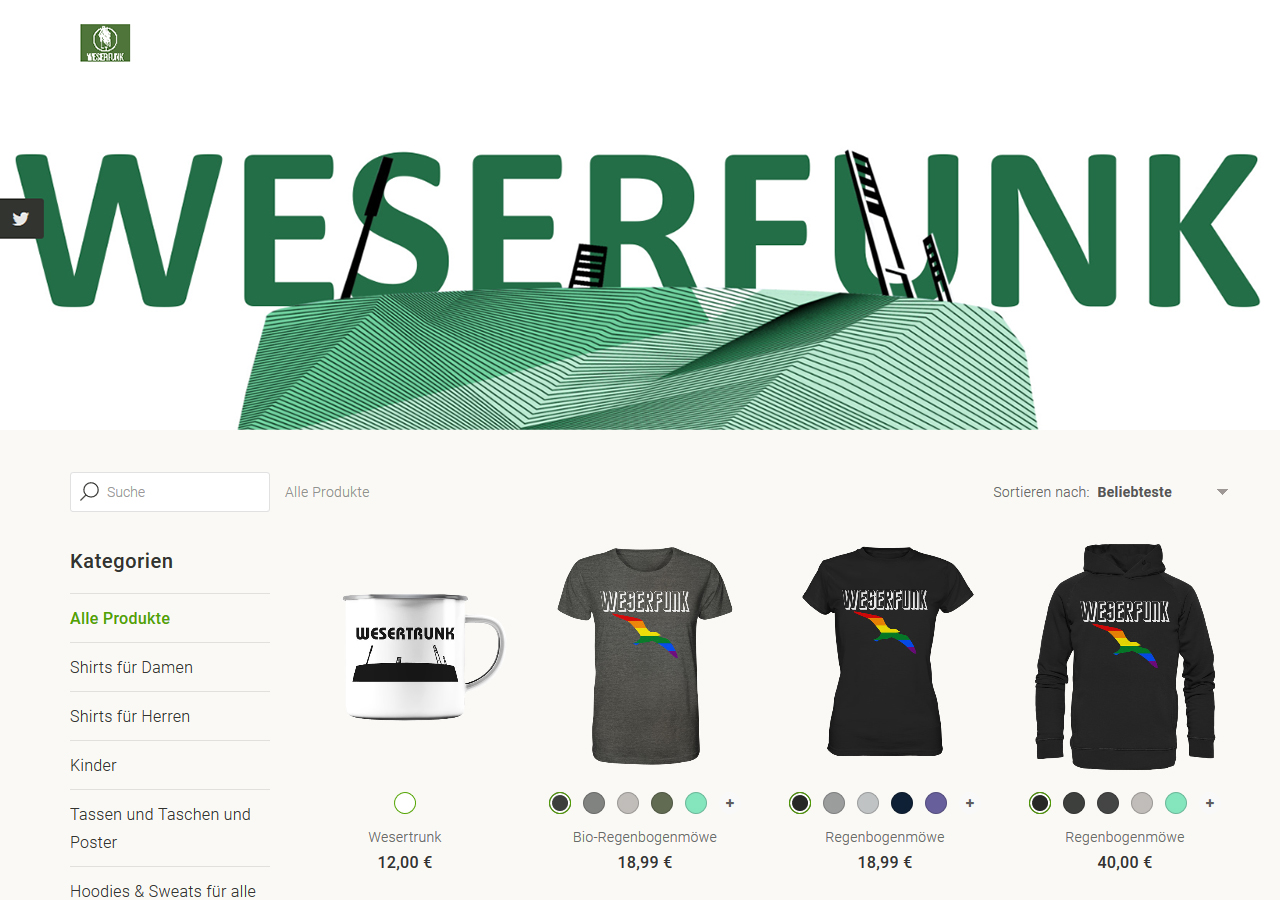 Screenshot eines Seedshirt-Shops