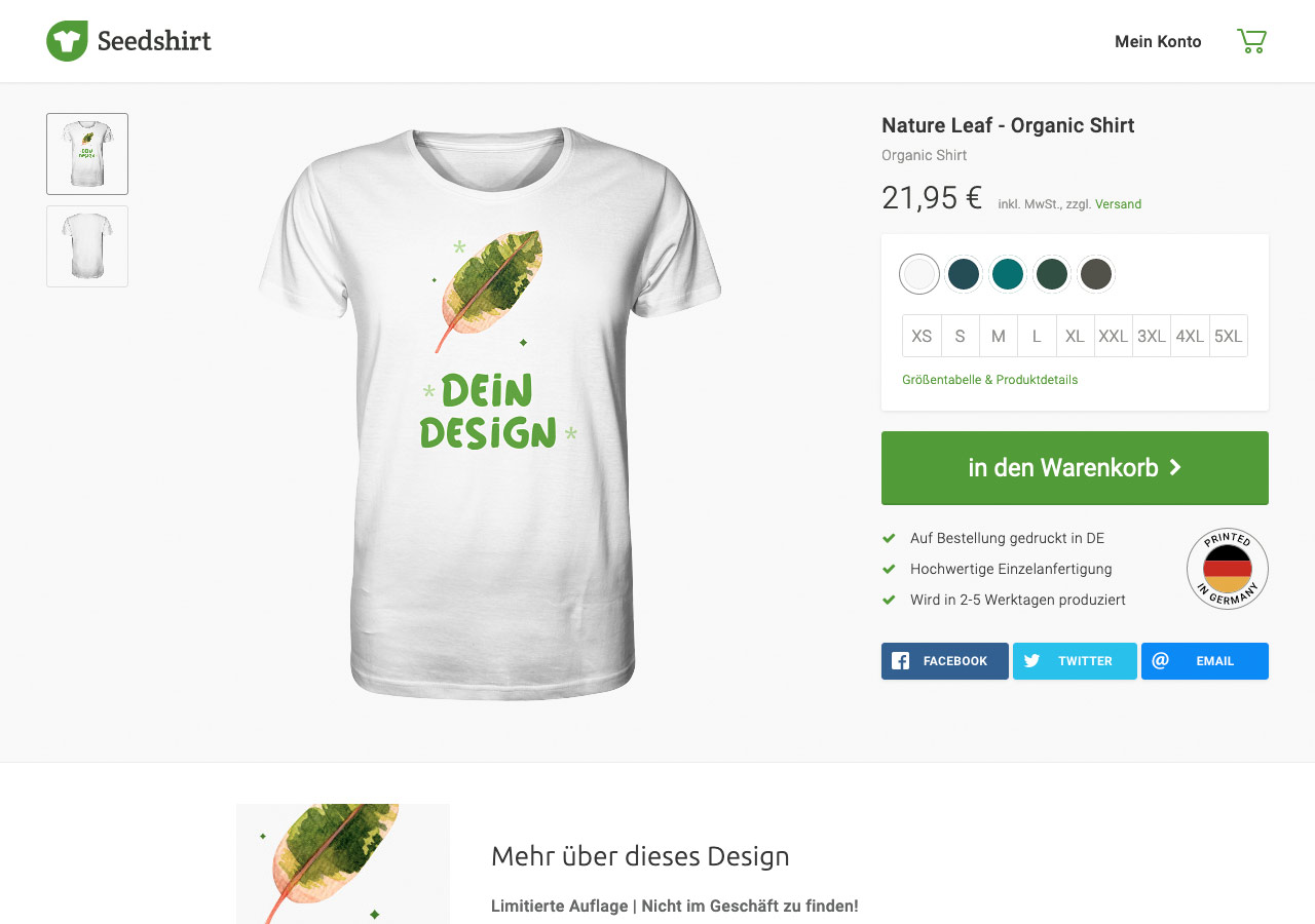 Screenshot einer Seedshirt-Kampagne